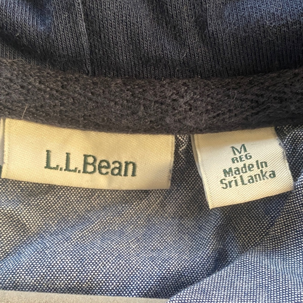 L.L. Bean Navy Hooded Henley Sweatshirt Lightweight Cotton Pullover M - Picture 6 of 9